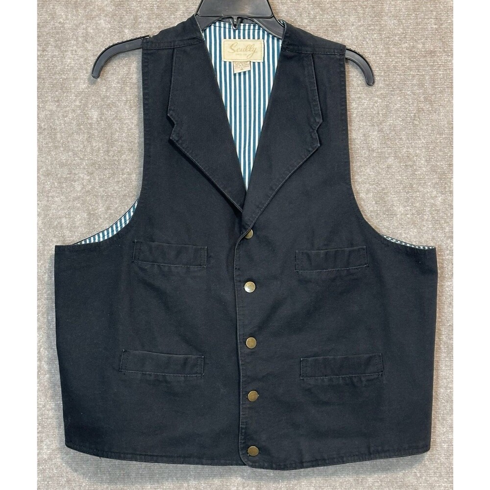 Scully Western Vest Black Canvas Mens XL  Western Frontier 4 Pocket Ranchwear